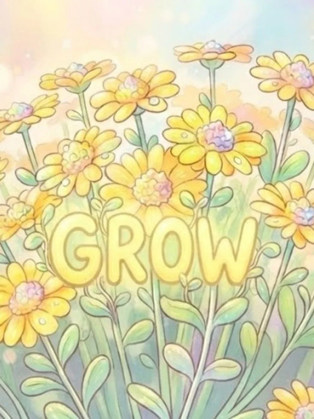 8.5x11 Cardstock Yellow 'GROW' Floral Wall Art Print - Brand